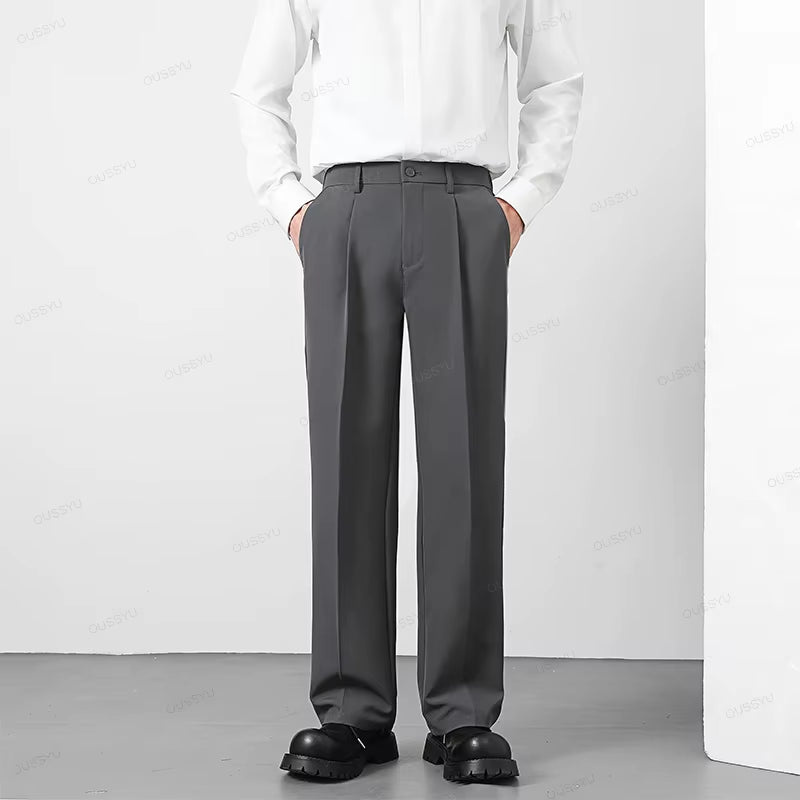 Brand Autumn Casual Pants Men Business Elastic Waist Korean Style Black Brown Grey Khaki Trousers Male plus Size S-4XL