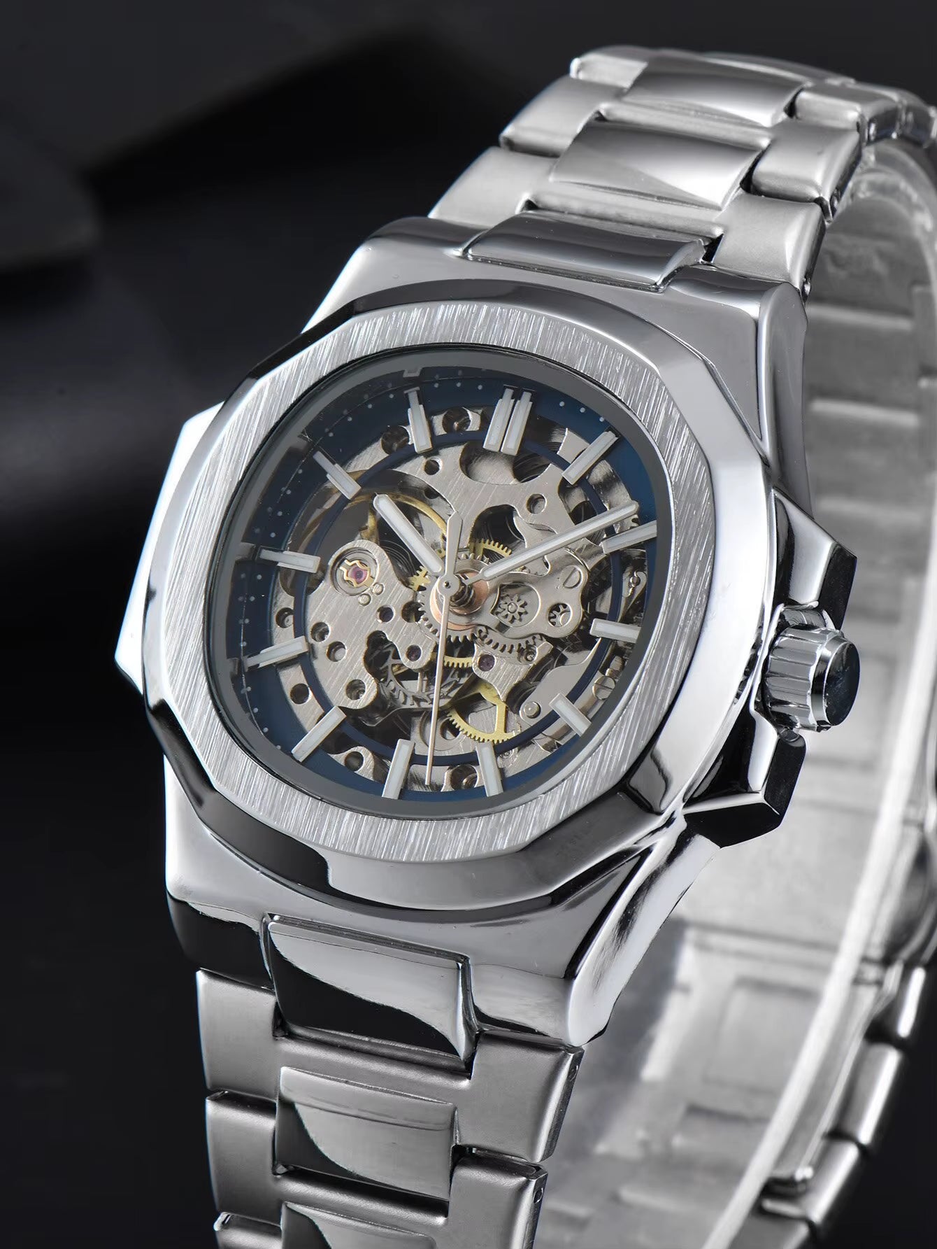 HOT SALE Automatic Mechanical Men Watch Wholesale No Logo Waterproof Skeleton Business Stainless Steel Gift Watch