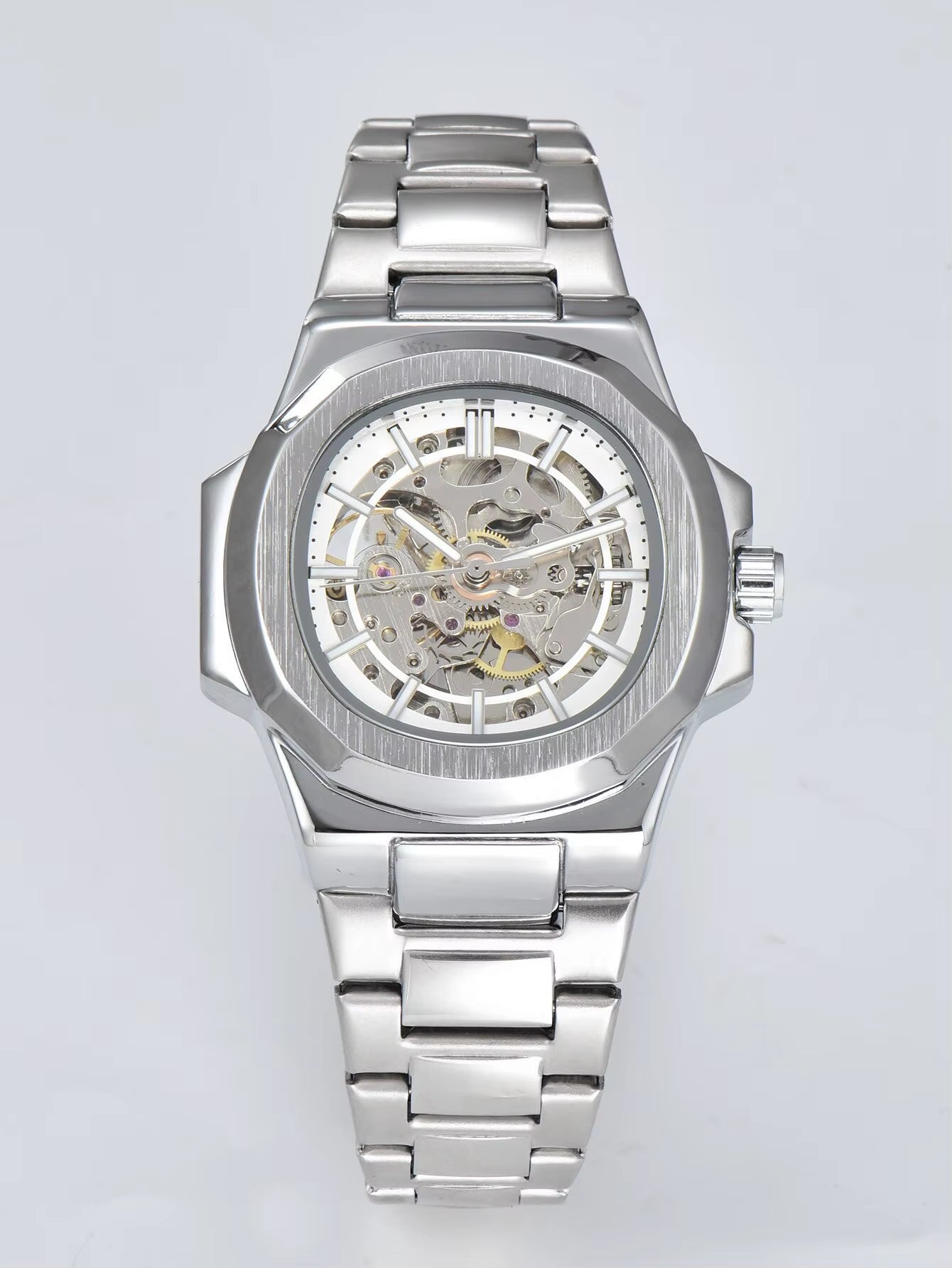 HOT SALE Automatic Mechanical Men Watch Wholesale No Logo Waterproof Skeleton Business Stainless Steel Gift Watch