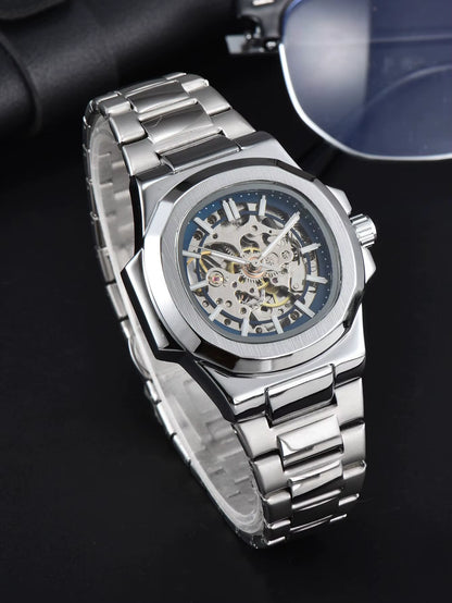 HOT SALE Automatic Mechanical Men Watch Wholesale No Logo Waterproof Skeleton Business Stainless Steel Gift Watch