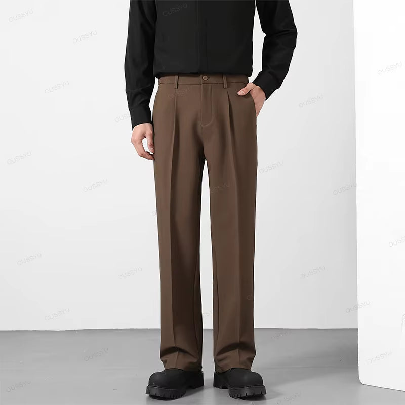 Brand Autumn Casual Pants Men Business Elastic Waist Korean Style Black Brown Grey Khaki Trousers Male plus Size S-4XL