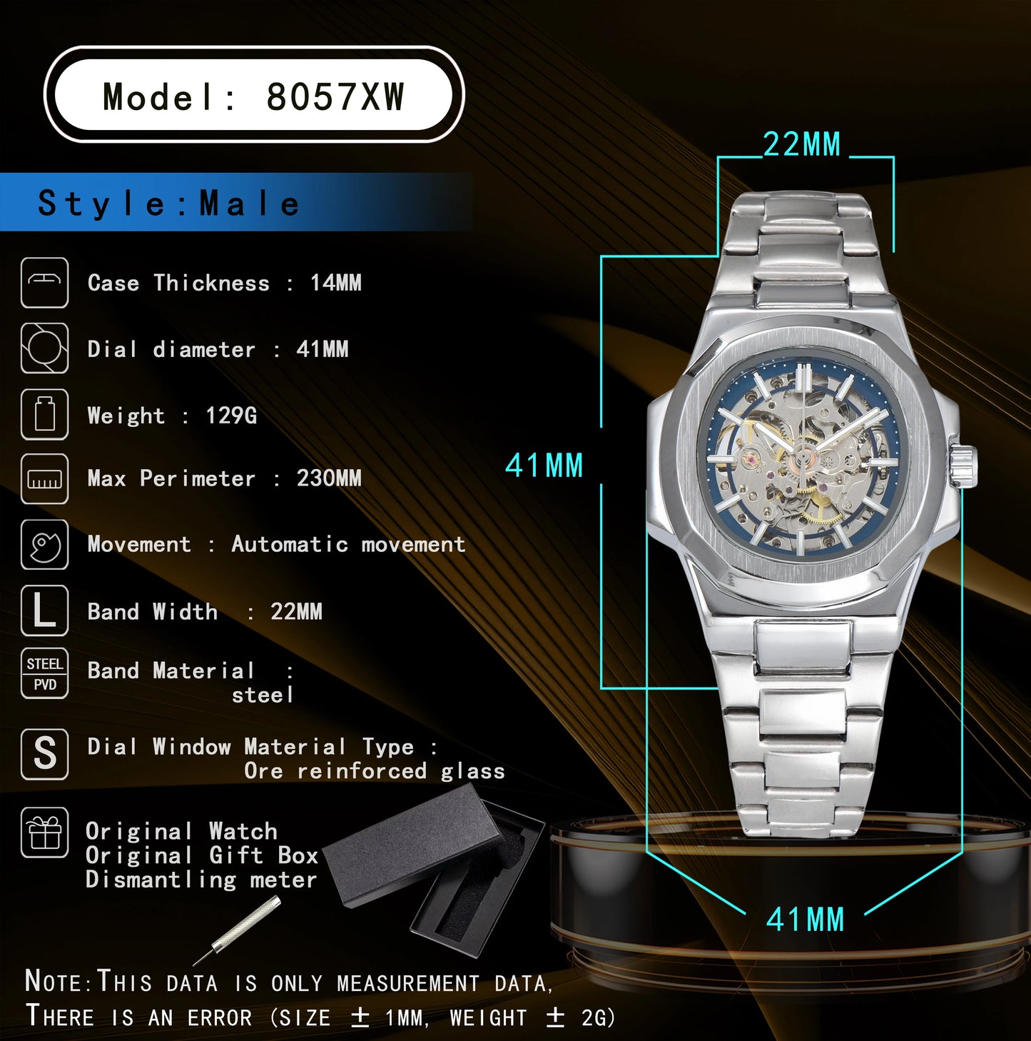 HOT SALE Automatic Mechanical Men Watch Wholesale No Logo Waterproof Skeleton Business Stainless Steel Gift Watch