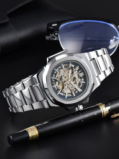 HOT SALE Automatic Mechanical Men Watch Wholesale No Logo Waterproof Skeleton Business Stainless Steel Gift Watch