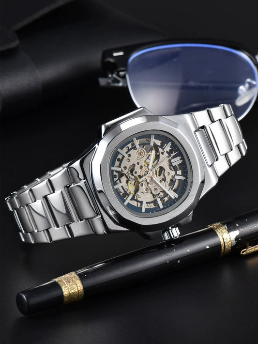 HOT SALE Automatic Mechanical Men Watch Wholesale No Logo Waterproof Skeleton Business Stainless Steel Gift Watch