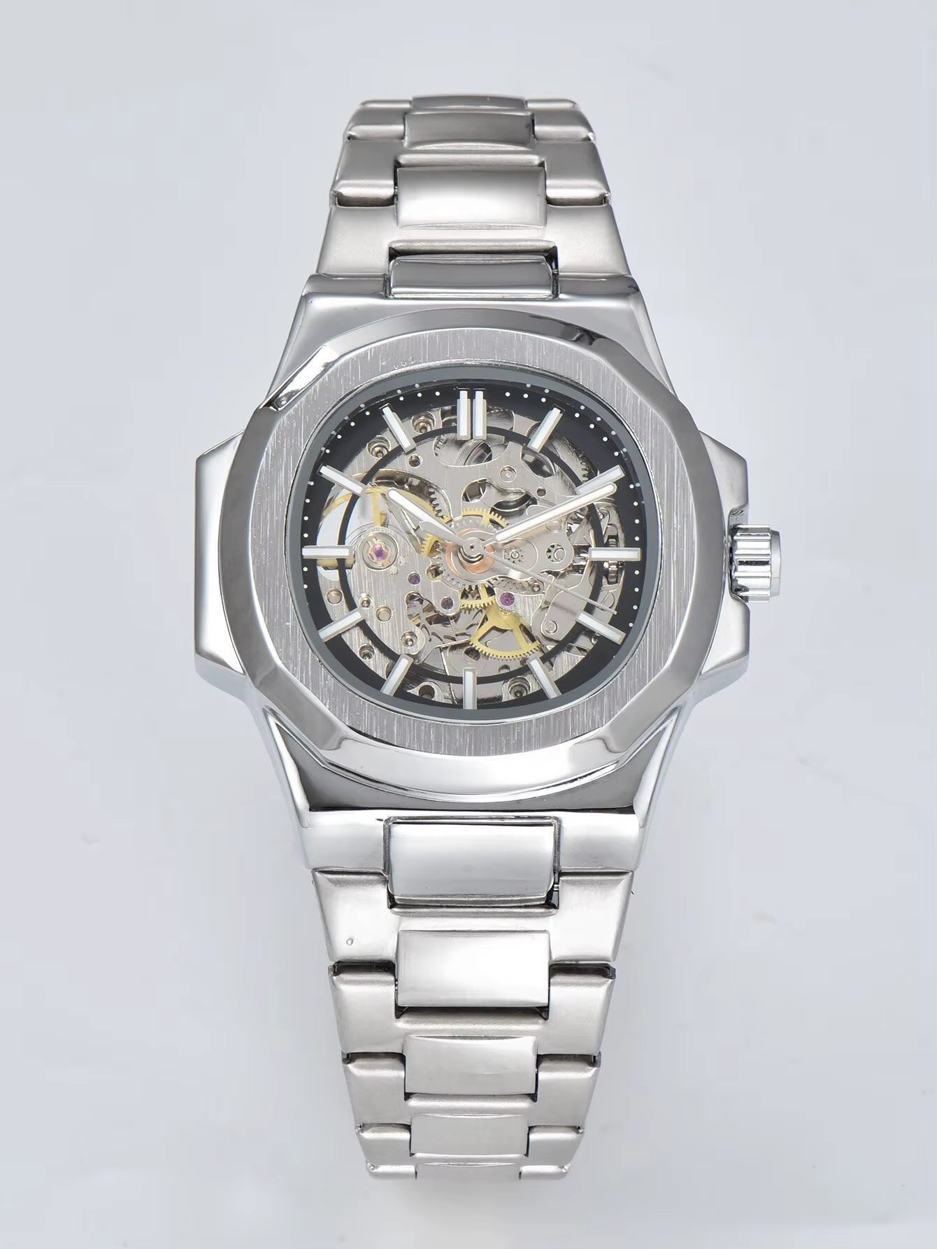 HOT SALE Automatic Mechanical Men Watch Wholesale No Logo Waterproof Skeleton Business Stainless Steel Gift Watch